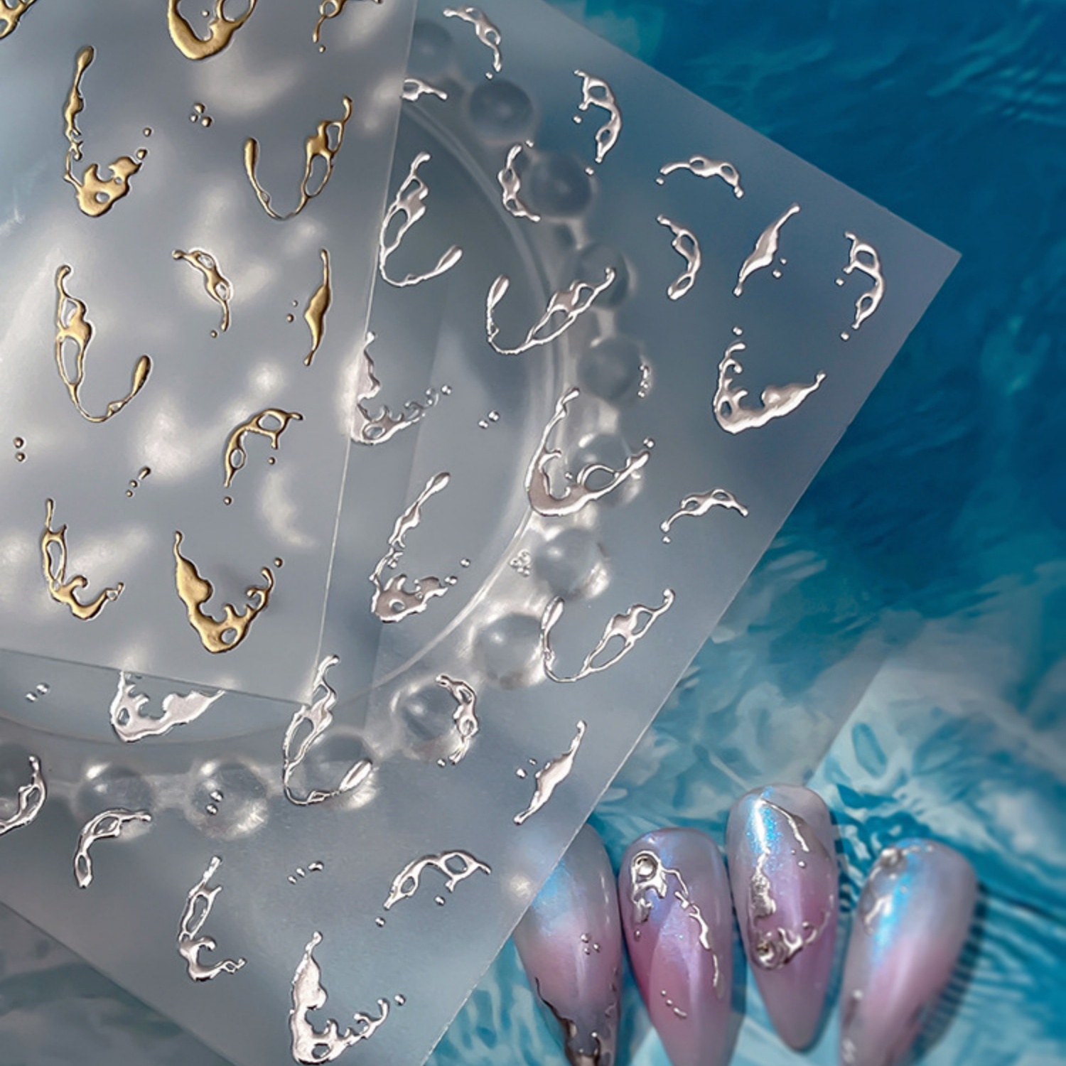 Gold Foil Water Splash 5D Nail - Freshwater Line 评论和价格