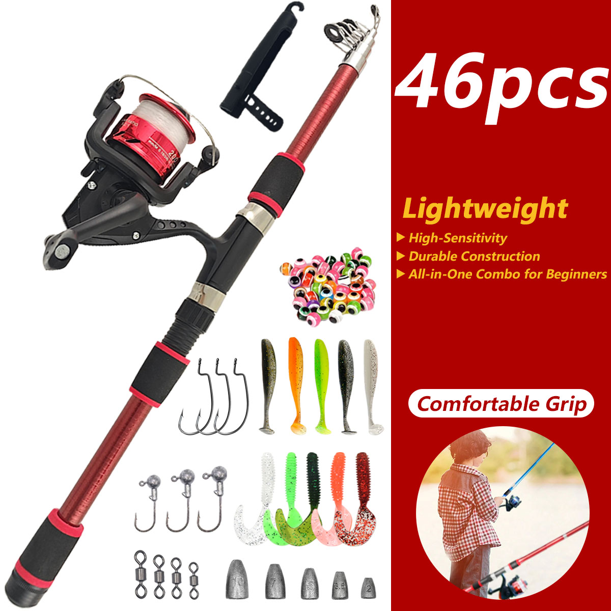 46Pcs Telescopic Fishing Rod R - Freshwater Line 评论和价格