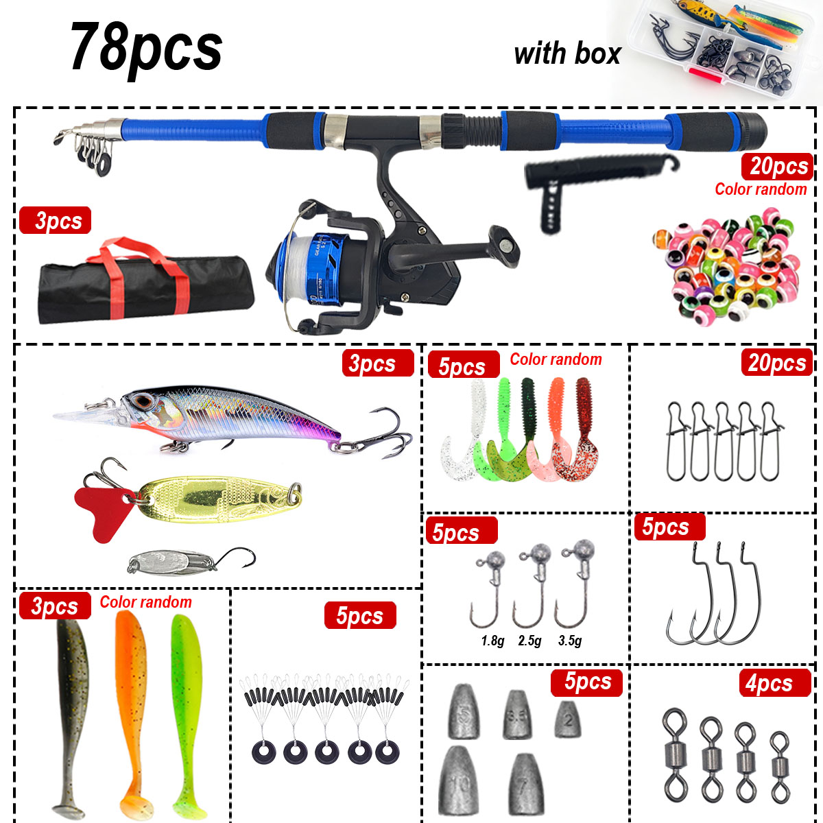 46Pcs Telescopic Fishing Rod R - Freshwater Line 评论和价格