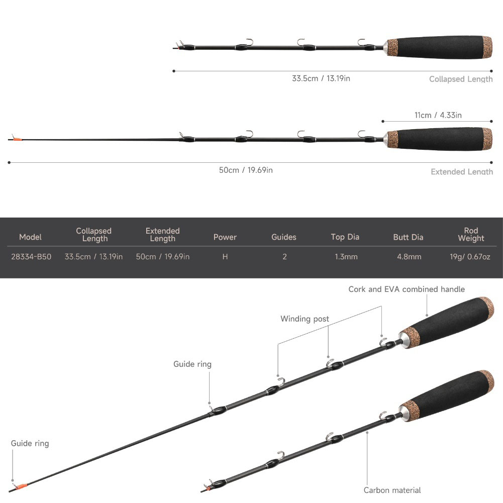 Carbon Ice Fishing Rod 2-secti - Ice Fishing Line 评论和价格