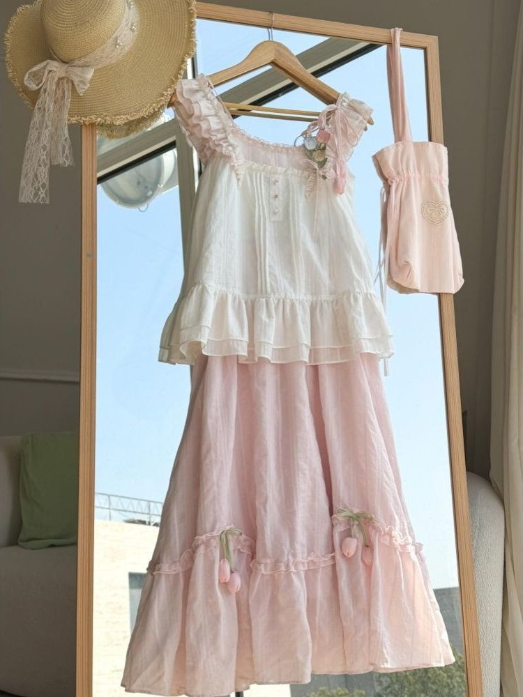 Sweet Kawaii Ruffle Trim Tulip - Fly Line 评论和价格