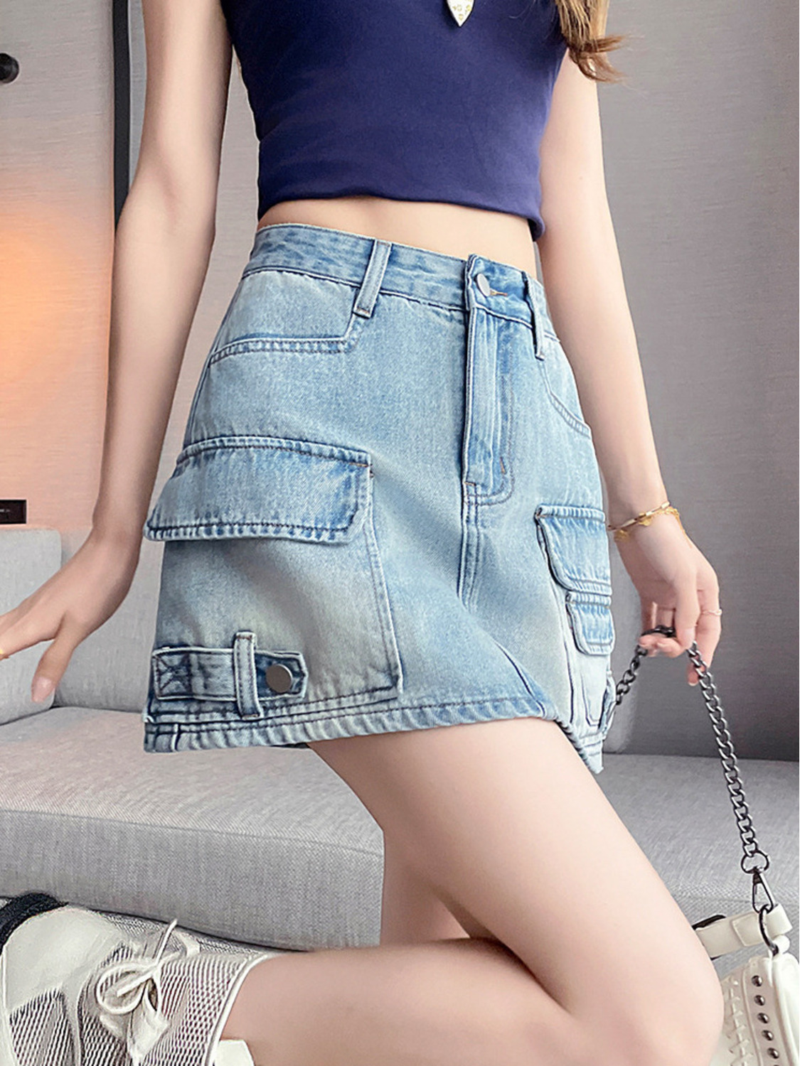 Women High Waist Cargo Denim M - Fly Line 评论和价格